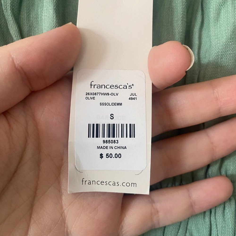 Francescas Olive Green Mini Dress NWT - Picture 2 of 3